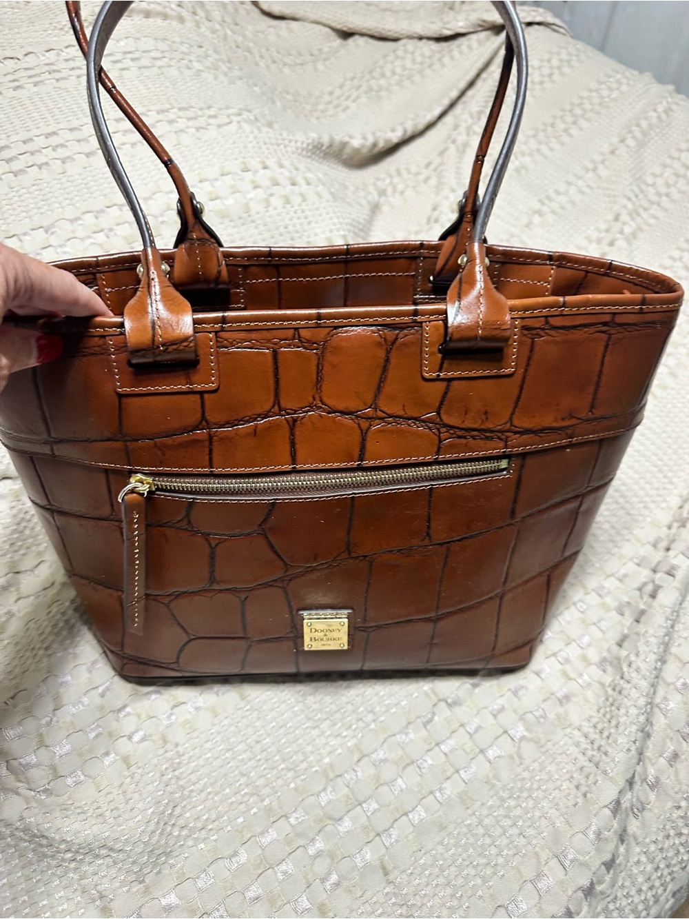 Dooney & Bourke Cognac Croc-Embossed Leather Tote with Gold Hardware